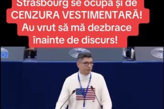 Luis Lazarus în Parlamentul European, criticând cenzura vestimentară și discutând despre securitatea energetică