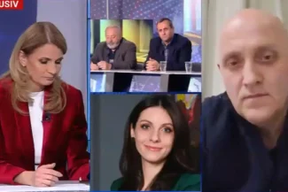 Captură de ecran din emisiunea 'Culisele Statului Paralel' cu Anca Alexandrescu intervievând pe Horațiu Potra și avocata acestuia, Cristiana Monda, alături de alte imagini adiționale