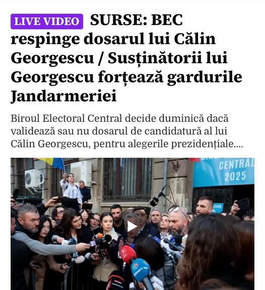 imagine preluata dintr-un articol de presa care face referire la respingerea BEC a dosarului de candidatura a lui Calin Georgescu