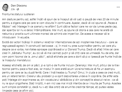 Dan Diaconu prezintă o analiză critică asupra politicii globale, cu accent pe influența liderilor Donald Trump și Volodimir Zelensky
