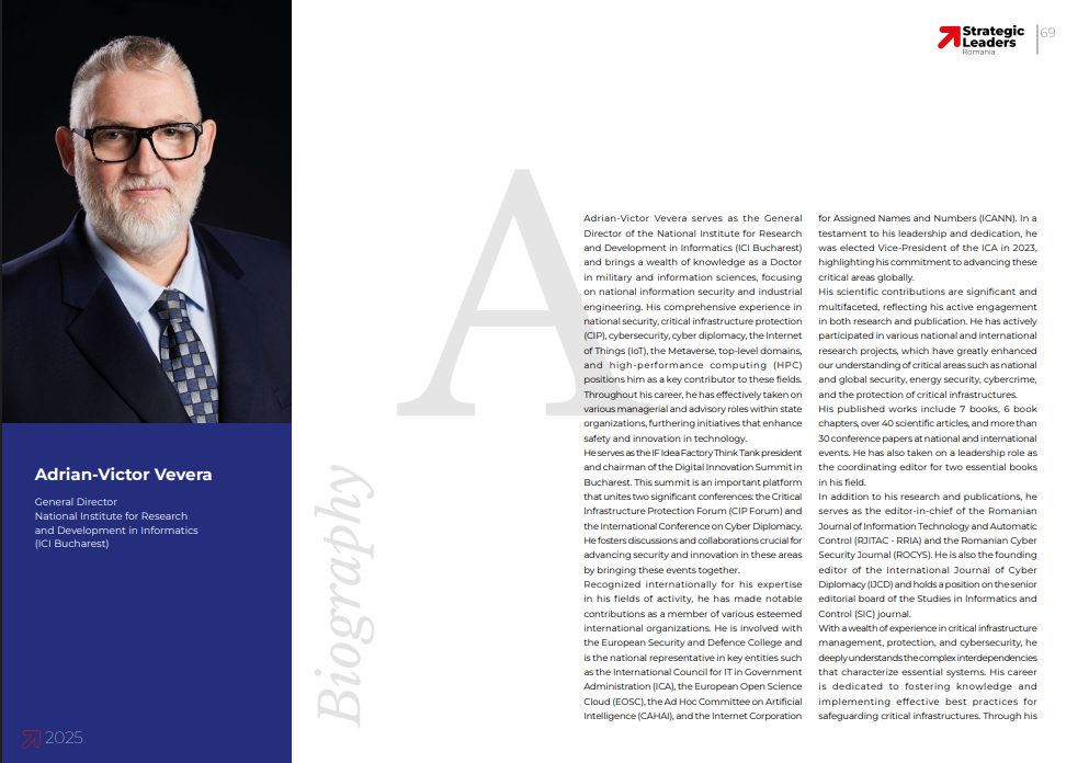 Adrian-Victor Vevera, Director ICI București, promotor al transformării digitale și al colaborării între cercetare și administrație – articol Strategic Leaders, Grupul MediaUno
