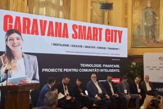 Dr. Adrian-Victor Vevera, director ICI București, vorbind despre digitalizarea administrației publice prin AI și blockchain la Caravana Smart City România.