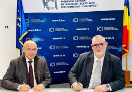 Adrian-Victor Vevera, Director General ICI București, semnează acordul de parteneriat cu reprezentantul Lunox International Holding S.E., în cadrul unei ceremonii oficiale la sediul ICI București, decembrie 2025.