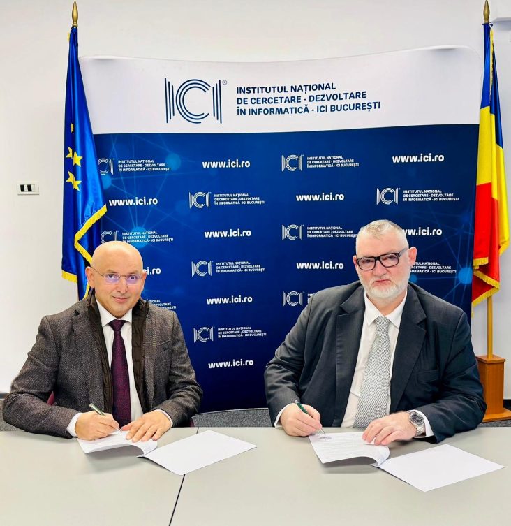 Adrian-Victor Vevera, Director General ICI București, semnează acordul de parteneriat cu reprezentantul Lunox International Holding S.E., în cadrul unei ceremonii oficiale la sediul ICI București, decembrie 2025.