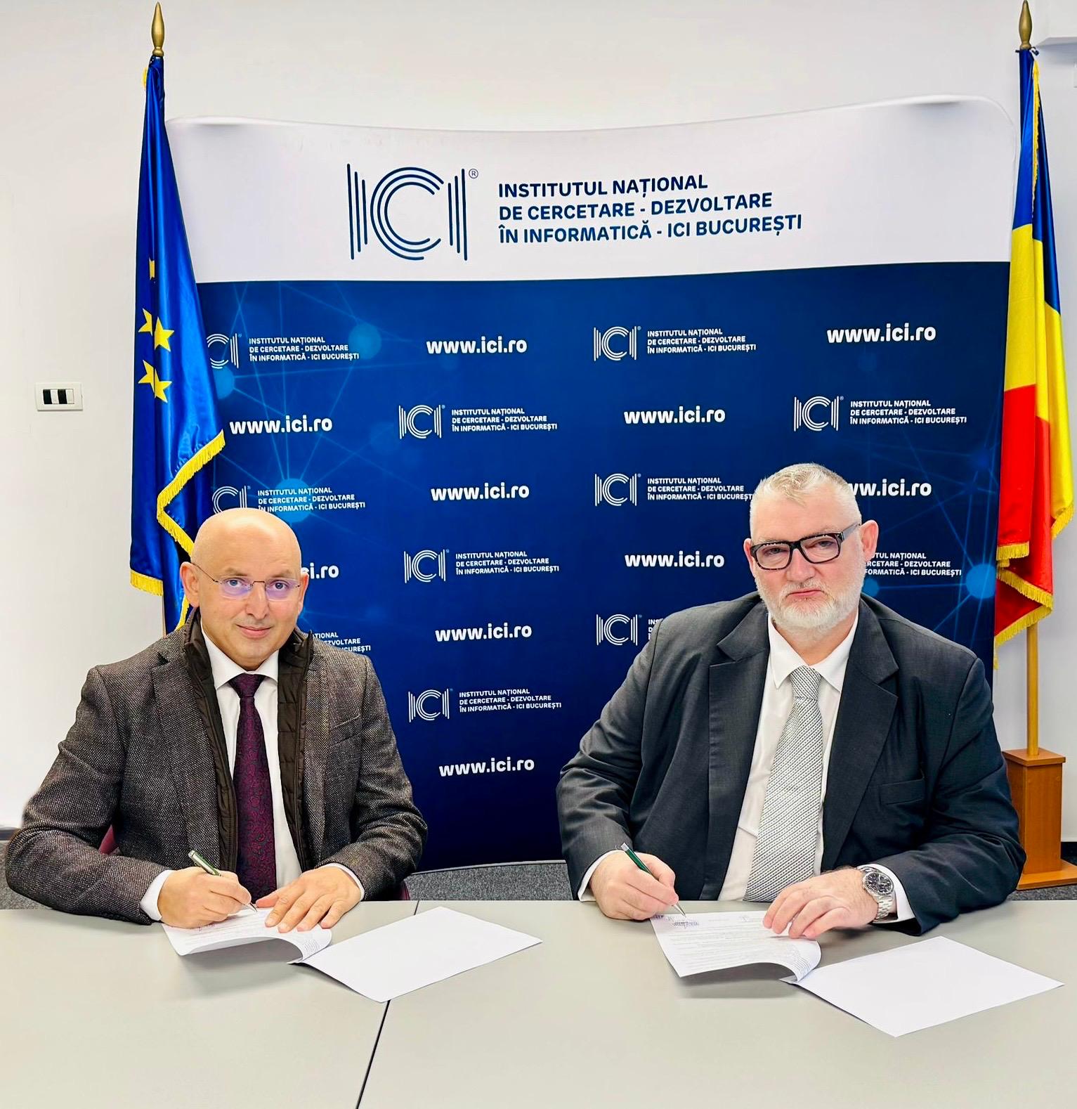 Adrian-Victor Vevera, Director General ICI București, semnează acordul de parteneriat cu reprezentantul Lunox International Holding S.E., în cadrul unei ceremonii oficiale la sediul ICI București, decembrie 2025.