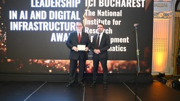 Adrian‑Victor Vevera, Director General al ICI București, primind premiul „Leadership in AI and Digital Infrastructure” la The Diplomat‑Bucharest Awards Gala 2025.