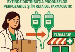 Imagine sub forma unui desen care exprima exiderea ditribuitiei produselor perfuzabile si in retailul farmaceutic, de catre unifarm