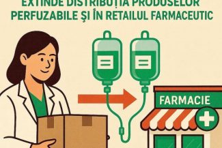 Imagine sub forma unui desen care exprima exiderea ditribuitiei produselor perfuzabile si in retailul farmaceutic, de catre unifarm