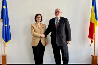 Tamar Zodelava și Adrian-Victor Vevera în timpul vizitei oficiale la ICI București