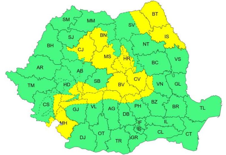 ANM: Cod galben de vânt puternic în zone din 21 de județe, pe parcursul zilei de vineri