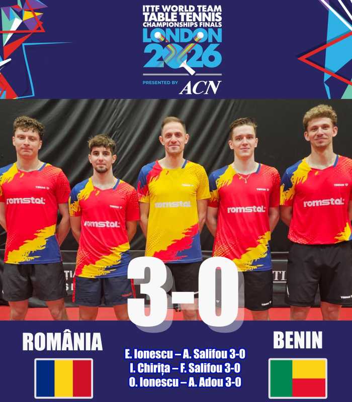 Tenis de masă: Echipa masculină a României a debutat cu o victorie la Mondialele de la Londra