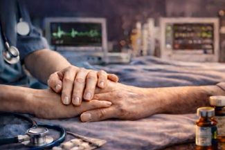 ALT text imagine: Ziua Mondială a Sănătății – medic ținând mâna unui pacient, simbol al îngrijirii și speranței