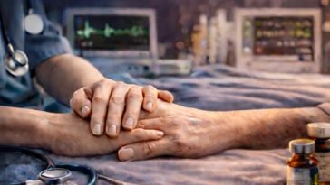 ALT text imagine: Ziua Mondială a Sănătății – medic ținând mâna unui pacient, simbol al îngrijirii și speranței