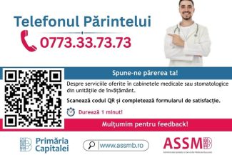 „Telefonul Părintelui”, proiect lansat de ASSMB în Capitală/ Iniţiativa vizează îmbunătăţirea serviciilor medicale şi stomatologice din şcolile de stat, prin implicarea activă a părinţilor