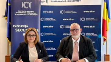 Adrian-Victor Vevera, Director General ICI București, și Victoria Cociug, Prorector ASEM, la semnarea memorandumului de cooperare, 12 mai 2026