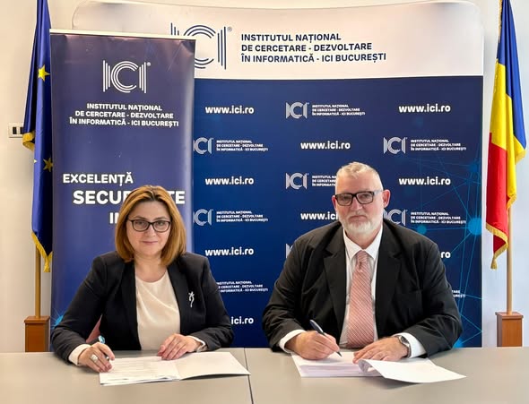 Adrian-Victor Vevera, Director General ICI București, și Victoria Cociug, Prorector ASEM, la semnarea memorandumului de cooperare, 12 mai 2026