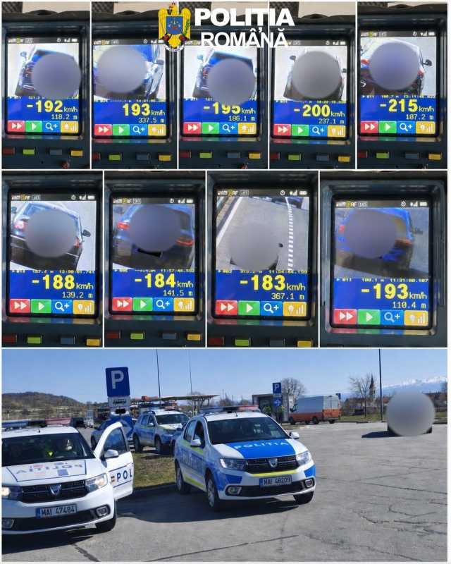 Sibiu: Șoferi prinși cu peste 200 km/h pe Autostrada A1; zeci de sancțiuni pentru viteză excesivă