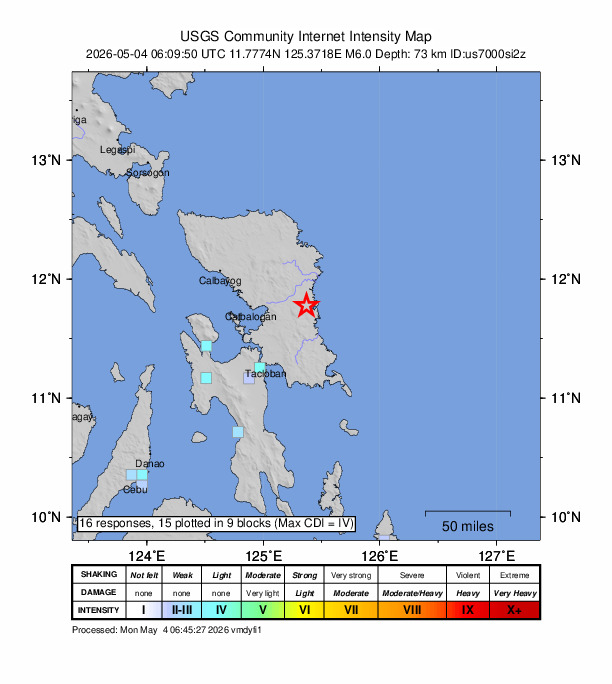 Cutremur cu magnitudinea 6 în provincia Samar din Filipine (GFZ)
