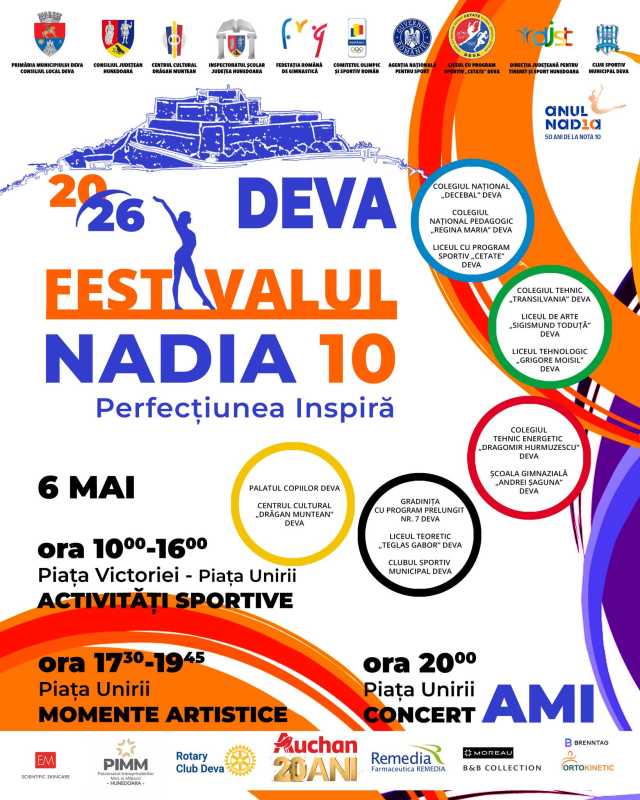 #AnulNadia Hunedoara: Festival ‘Nadia 10 – Perfecțiunea inspiră’, demonstrații sportive în aer liber la Deva