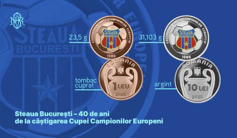 BNR lansează monede aniversare pentru Steaua București, la 40 de ani de la câștigarea Cupei Campionilor Europeni
