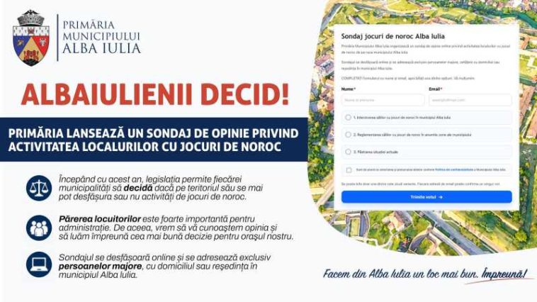 Alba: Sondaj de opinie privind organizarea jocurilor de noroc în Alba Iulia, lansat de Primărie