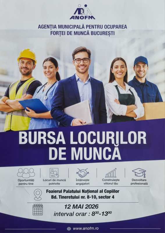 AMOFM: Aproape 8.000 de locuri de muncă vor fi disponibile la Bursa Locurilor de Muncă din 12 mai