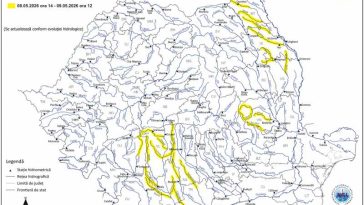 INHGA: Cod galben de viituri pe râuri dinn 13 județe, până sâmbătă la prânz