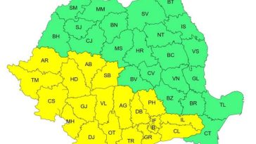 ANM: Cod galben de vreme instabilă în 19 județe și în București, sâmbătă și duminică