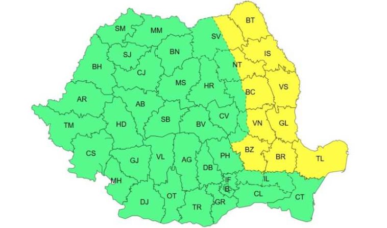ANM: Cod galben de vânt în zone din 11 județe, pe parcursul zilei de miercuri