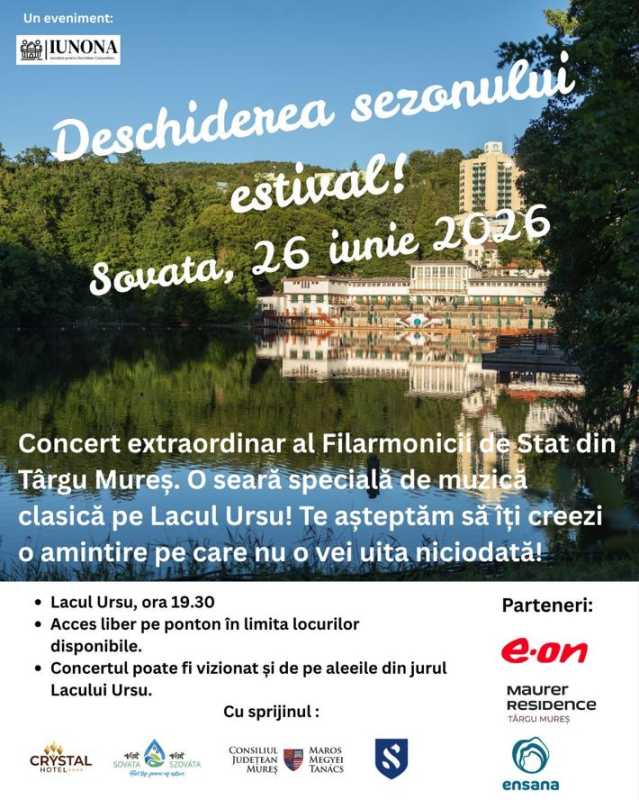 Mureș: În premieră, concert simfonic pe Lacul Ursu din Sovata, în deschiderea sezonului estival