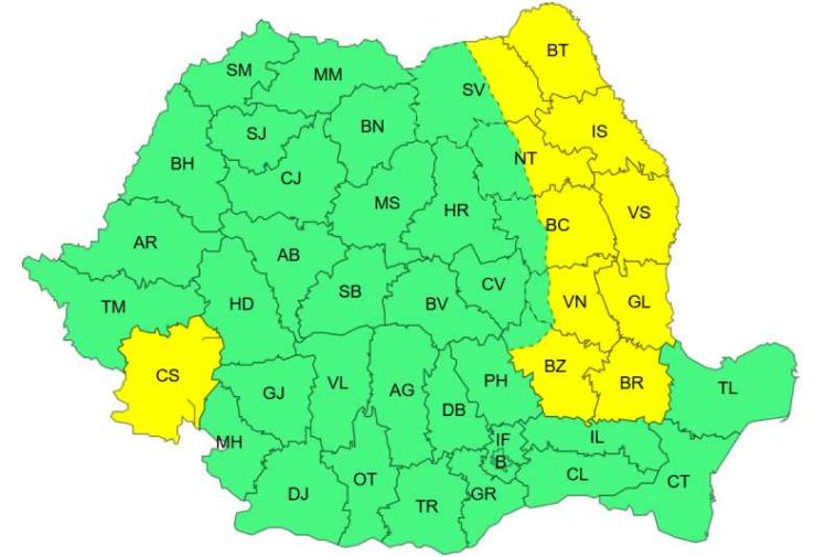Atenționări Cod galben de vânt puternic în zone din Moldova, Muntenia, Dobrogea și Banat, miercuri și joi