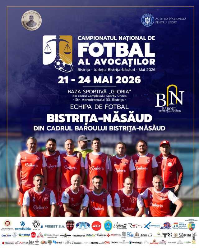 Bistrița-Năsăud: Campionatul național de fotbal al avocaților, găzduit de municipiul Bistrița, reunește sute de profesioniști din domeniu