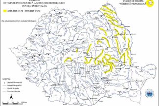 INHGA: Cod galben de viituri în bazine hidrografice din 16 județe, până sâmbătă la prânz