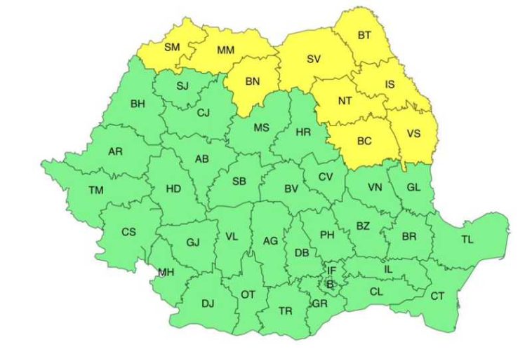 Cod galben de vijelii în Maramureș, nordul Transilvaniei și cea mai mare parte a Moldovei