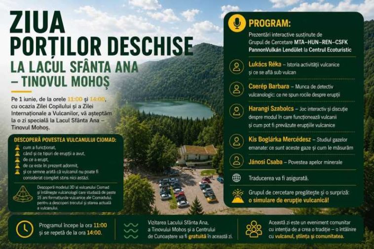 Harghita: Ziua Porților Deschise, în premieră la Lacul Sfânta Ana; prezentări despre vulcani și activități interactive