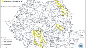 Institutul Naţional de Hidrologie şi Gospodărire a Apelor a emis cod galben de inundaţii pentru mai multe regiuni ale ţării