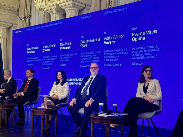 Prima ediție Just.AI Forum – Inteligența Artificială în serviciul sistemului judiciar, Palatul Cotroceni, București, mai 2026