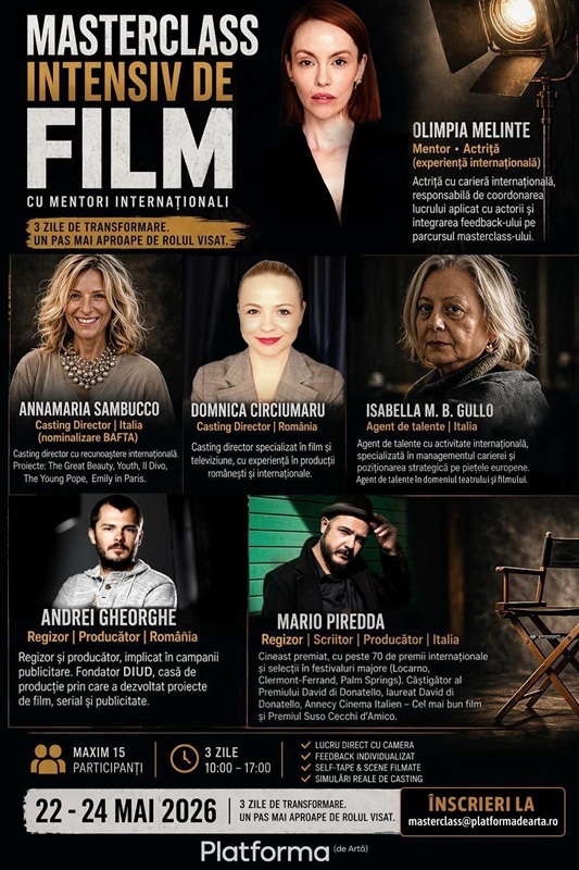 Directoarea de casting a lui Paolo Sorrentino vine la Bucureşti pentru un masterclass de film dedicat actorilor profesionişti