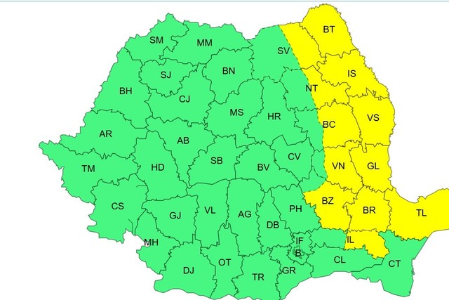 Cod galben de vânt puternic, până joi seară, în mai multe zone ale ţării / Vremea în Bucureşti – HARTA