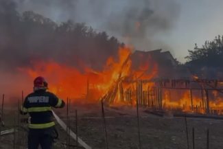 Puternic incendiu într-o localitate din judeţul Bistriţa-Năsăud, unde ard mai multe anexe – 50 de pui de găină şi 30 de miei nu au putut fi salvaţi – VIDEO