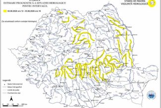 INHGA: Cod galben de inundații pe râuri din zece bazine hidrografice, până miercuri dimineața