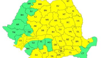 Cod galben de averse, descărcări electrice și vijelii în cea mai mare parte a țării, pe parcursul zilei de sâmbătă