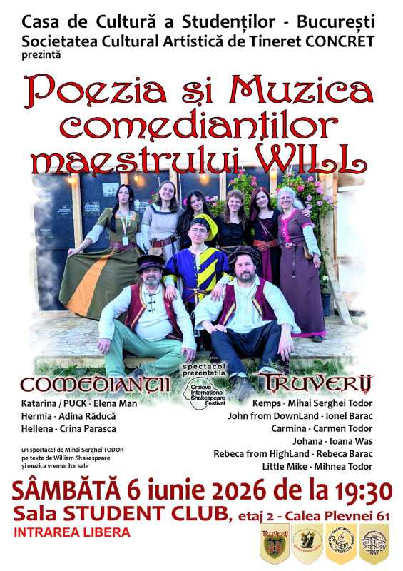 ‘Poezia și muzica comedianților maestrului WILL’, sâmbătă, la Casa de Cultură a Studenților București