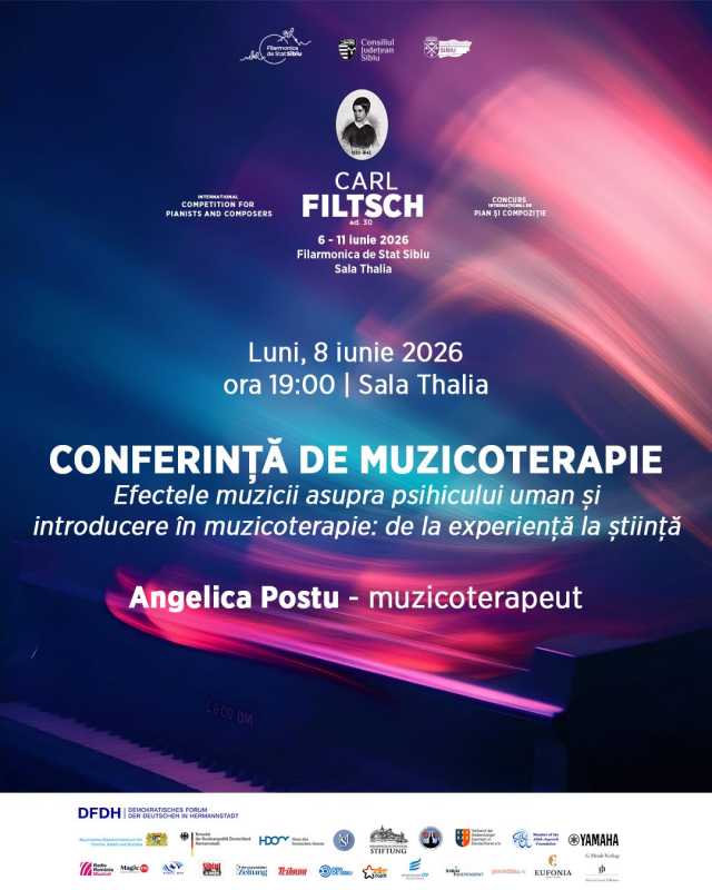 Sibiu: Prima conferință de muzicoterapie la Filarmonică, susținută de o terapeută cu experiență în Spania, Belgia și Germania