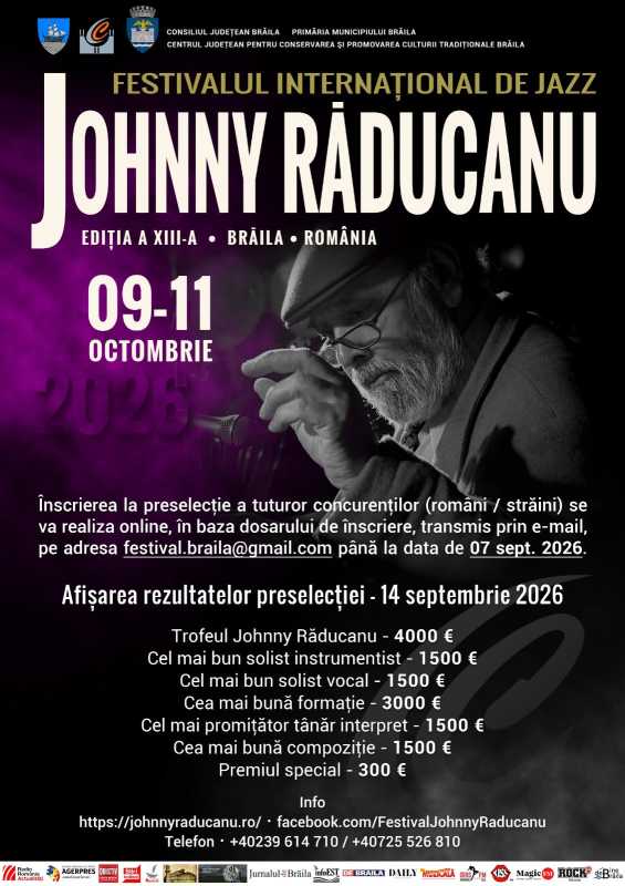 Brăila: Au început înscrierile la Festivalul Internațional de Jazz ‘Johnny Răducanu’; data limită – 7 septembrie