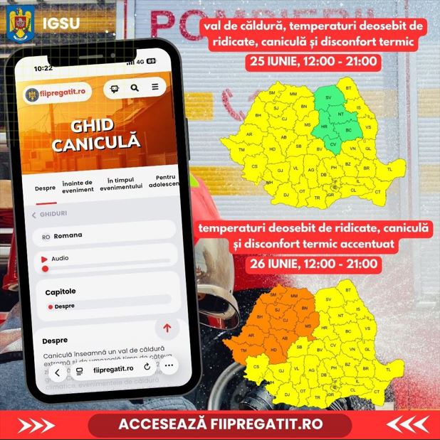 IGSU avertizează: Valul de căldură pune stăpânire pe întreaga țară; luați măsuri pentru a vă proteja sănătatea