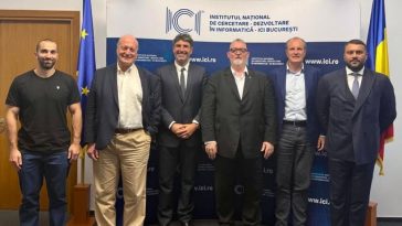 Adrian-Victor Vevera, director general ICI București, în întâlnire cu Arthur Bataille și echipa Neverhack privind colaborări în securitate cibernetică și protejarea infrastructurilor critice