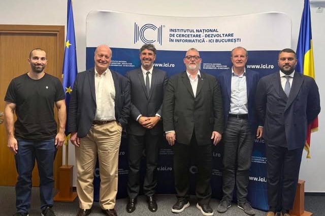 Adrian-Victor Vevera, director general ICI București, în întâlnire cu Arthur Bataille și echipa Neverhack privind colaborări în securitate cibernetică și protejarea infrastructurilor critice
