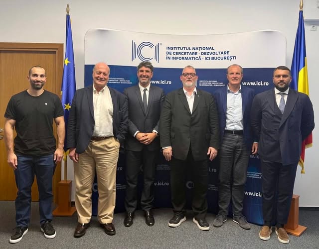 Adrian-Victor Vevera, director general ICI București, în întâlnire cu Arthur Bataille și echipa Neverhack privind colaborări în securitate cibernetică și protejarea infrastructurilor critice