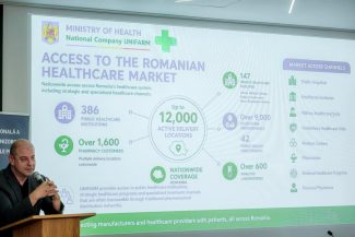 Dr. Adrian Marius Dobre, Director General UNIFARM, în cadrul Conferinței Naționale PALMED – Ediția XV, cu prezentare despre accesul la piața românească de sănătate.